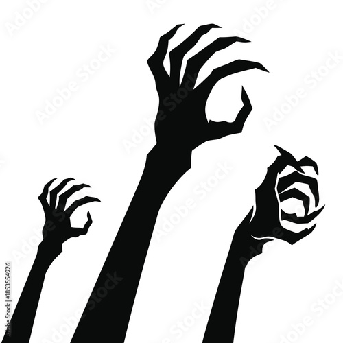 Silhouette of Three Zombie Hands Reaching Out for Halloween Decoration