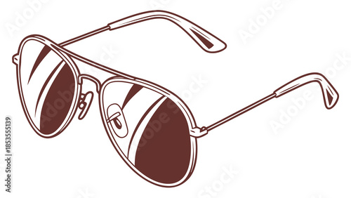 Stylish Aviator Sunglasses Illustration in Brown Tone on Transparent Background