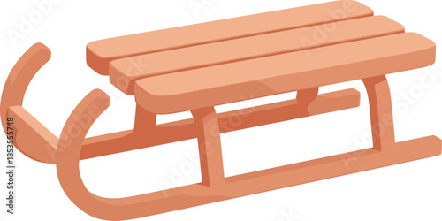 Light Brown Wooden Sled with Three Slats on White Background sledge sleigh
