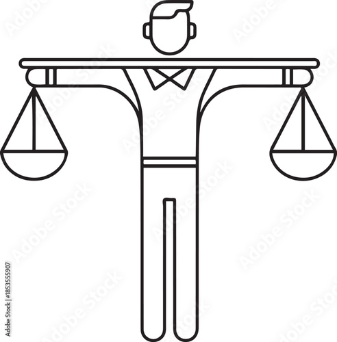 Stylized illustration of a person holding scales of justice figure