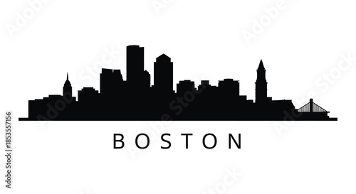 A striking black skyline depicting the city of boston with its iconic buildings a silhouette