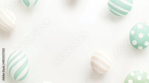 Vibrant decorative easter eggs arranged on pristine white background for spring holiday celebration.