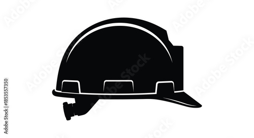 A striking black and white depiction of a protective construction helmet a powerful silhouette