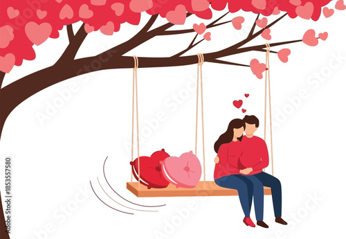 Loving couple sharing a romantic moment on a swing