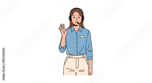 Friendly Female Customer Service Representative Waving Hello.