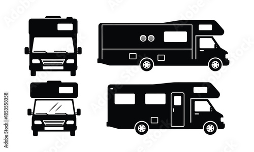 Campervan RV motorhome vehicle front and side views illustration