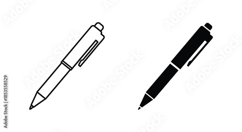 Two writing instruments a ballpoint and a felt tip are presented in contrasting styles silhouette