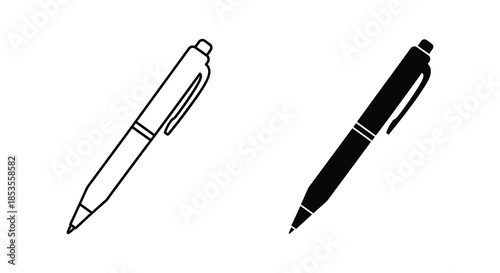 A visual depiction of two different writing pens in a simple black and white illustration silhouette