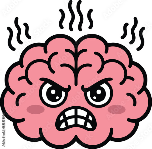 Frustrated brain with clenched teeth representing anger stress irritation annoyance tension and problem solving cognitive issue