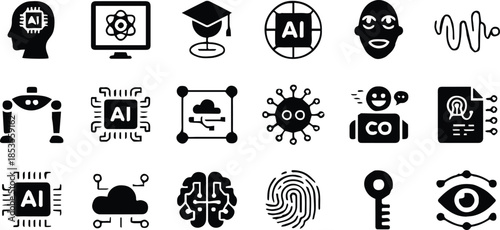 ai interface icons vector symbols for cloud security and vision