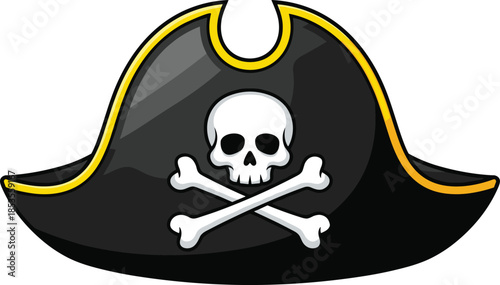 Pirate Hat with Skull and Crossbones Emblem on White Background vector illustration