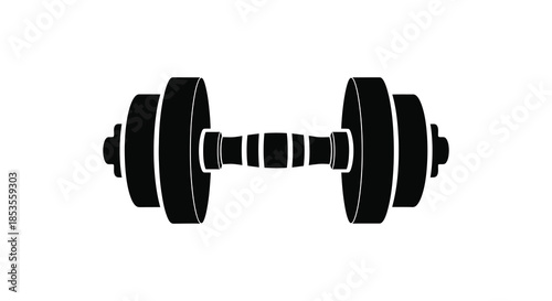 A stark black dumbbell icon is prominently displayed representing fitness and strength training silhouette