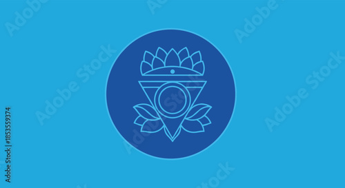 Simple line art icon of the third eye chakra, Ajna, with a lotus flower, representing intuition, wisdom, and spiritual insight.