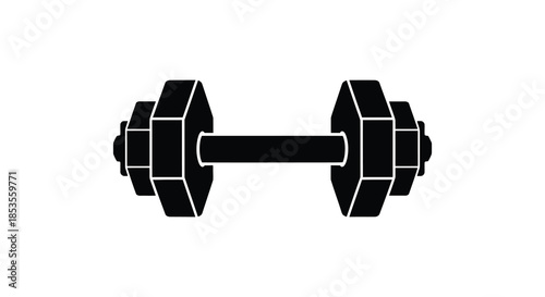 A stark black dumbbell representation a simple design emphasizing fitness and strength silhouette