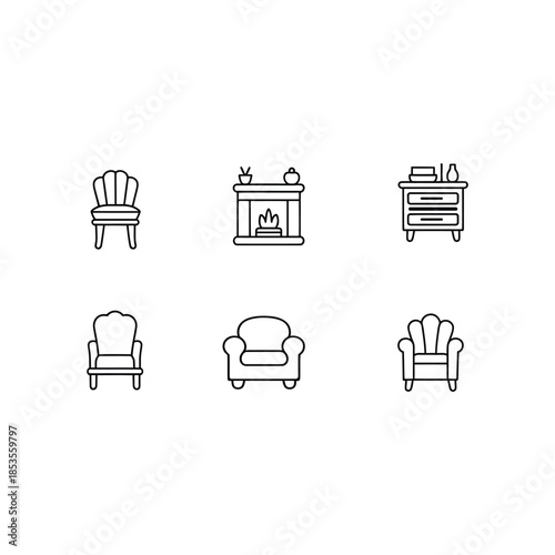 Vintage furniture and fireplace set isolated on transparent background