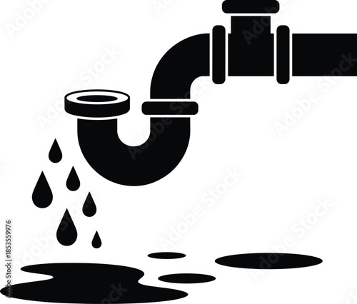 Leaking pipe with water drops and puddles on white background plumbing dripping