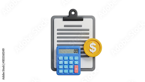 3D Illustration: Clipboard, Calculator, and Gold Coin - Finance and Accounting Concept