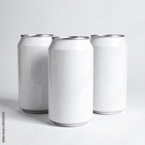 Three blank white aluminum beverage cans