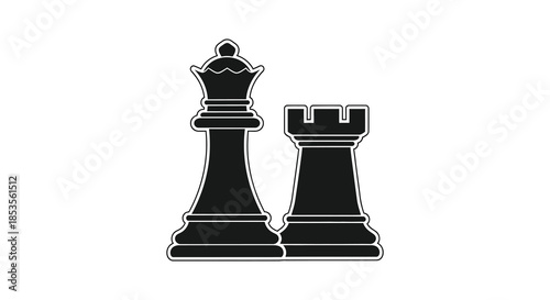 A stark visual depiction of a chess queen and rook standing side by side silhouette