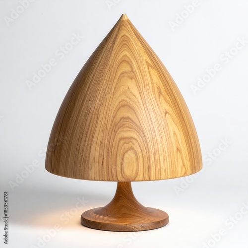 Conical wooden table lamp, light beige/tan wood grain
