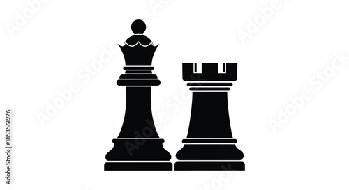 A stark representation of chess pieces a king and rook displayed in a dramatic silhouette