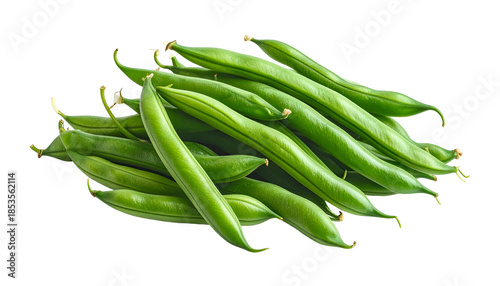 A pile of vibrant, fresh green beans on a dark background, showcasing their natural beauty