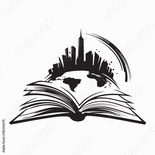 Paper The City on The Open Book Logo Illustration on White Background