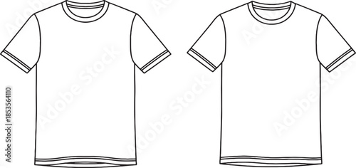 Blank T Shirt Front and Back Outline Vector Template on White Background