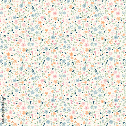 Cute flower pattern in small design. Small colorful flowers on light color background. Ditsy floral seamless pattern. Pretty ditsy print. Wildflower surface design. for fashion, fabric, wallpaper