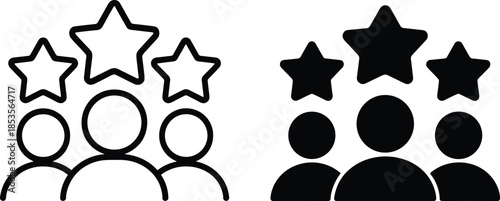 Customer rating icons showing top team performance, user reviews, quality feedback, satisfaction concept, outline and solid style illustration, for marketing