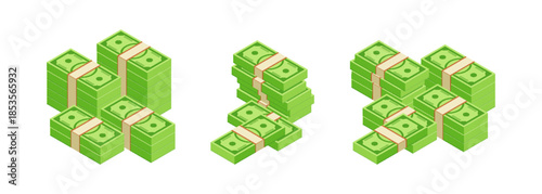 Stack of green dollar bills illustration isolated on white background. Cash money pile symbolizing wealth, savings, profit, and financial success. Vector illustration.