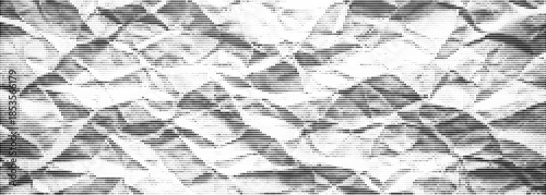 Halftone crumpled paper texture with dotted grain. Old creased paper background featuring rough wrinkles and vintage comic pop art overlay. Gritty aged vector surface.