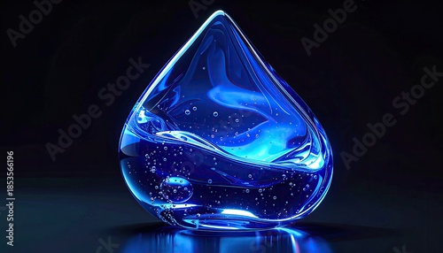 Luminous, detailed droplet filled with bubbles, dark background
