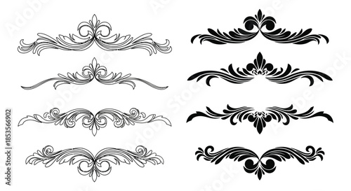 intricate ornamental designs showcase symmetrical flourishes and decorative elements in a captivating black silhouette