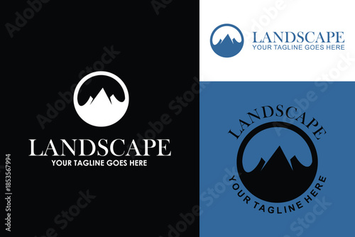 Mountains silhouette in the circle shape hiking exploration logo design illustration vector