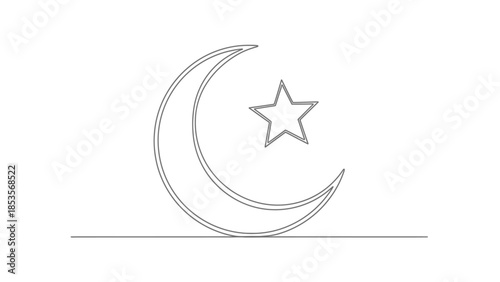 Crescent moon and star outline graphic icon