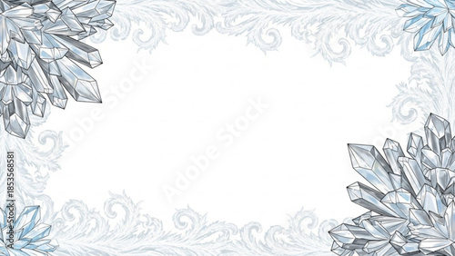 Elegant crystal border design with intricate floral patterns and white background for luxury greeting cards or invitations