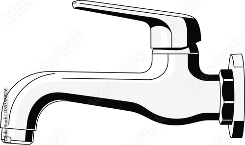 A sleek modern silver faucet design isolated on a white background