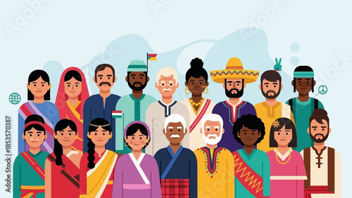 Diverse People Group In Traditional Clothing Celebrating Unity and Diversity