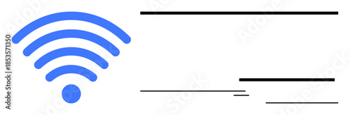 Blue wireless signal icon with signal waves and horizontal lines, representing wireless internet, connectivity, and signal strength. Ideal for technology, communication, internet, network, data