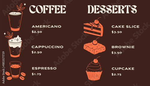 Hand-Drawn Coffee Shop Menu Elements with Assorted Beverages and Snacks for Restaurant Design