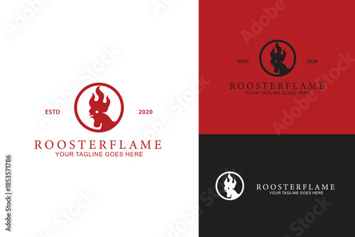 Rooster fire flame restaurant grill and barbecue suitable for the food industry design vector illustration