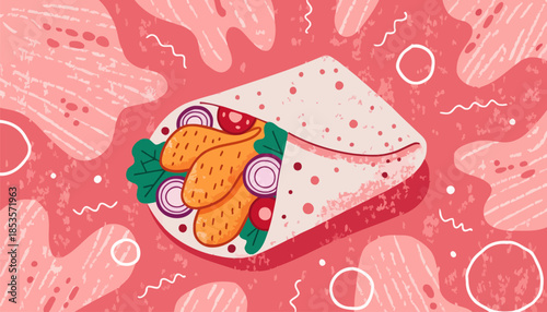 Cozy Handmade Chicken Wrap Doodle Vector Illustration with Organic Textures and Rustic Food Styling for Restaurant Menu