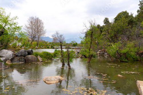 Amazing view of the Black Dragon Pool in the Jade Spring Park, Lijiang, Yunnan province China.