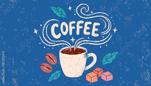Midnight Blue Coffee Shop Doodle Vector, Atmospheric Hand-Drawn Beverage Illustration