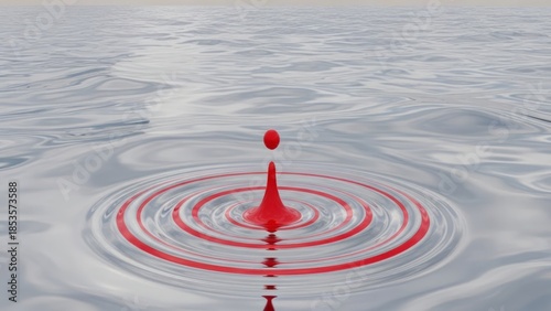 Red Water Drop Creating Ripples Calm Surface Liquid. Concept featuring water, drop, ripples, red, calm.