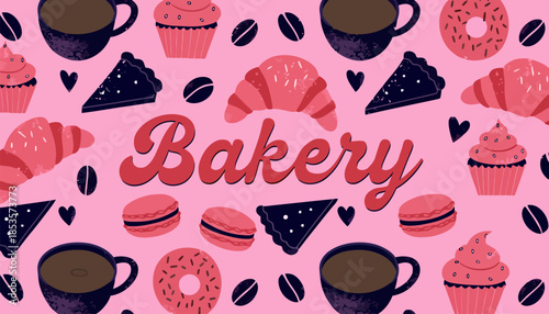 Decorative Bakery and Pastry Seamless Pattern Vector Illustration for Backgrounds
