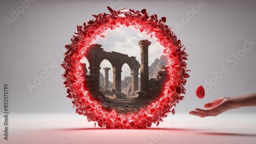 Fantasy Portal with Ruins and Crystals Landscape Surreal Ancient. Concept featuring fantasy, portal, crystals, ruins, landscape.