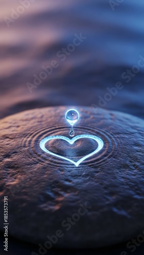 Water Droplet Creating Heart Shape Ripples Stone Love Tranquility. Concept featuring water droplet, heart shape, ripples, stone, love.