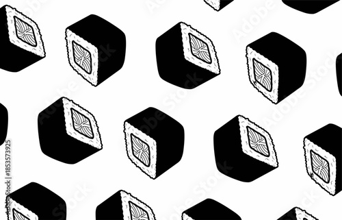 Seamless Maki Roll Vector Pattern for Fabric Print